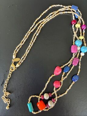 Chico's Multicolor Beaded Gold-Tone Layered Necklace 36”-40”